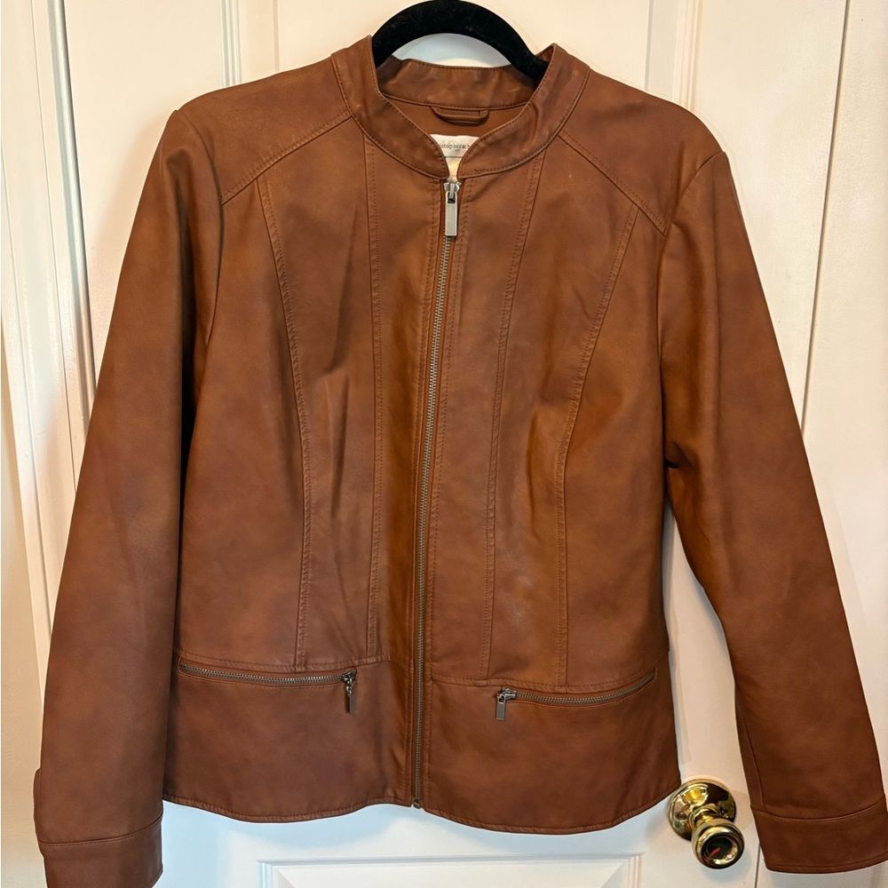 Christopher & Banks Brown Faux Leather Moto Jacket Medium